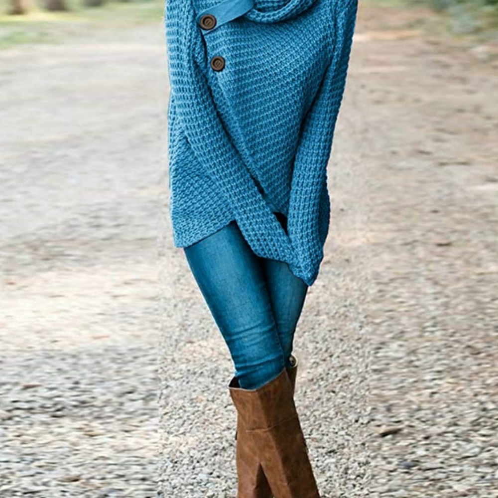 Knitted Cowell Neck Asymmetric Sweater - M/L